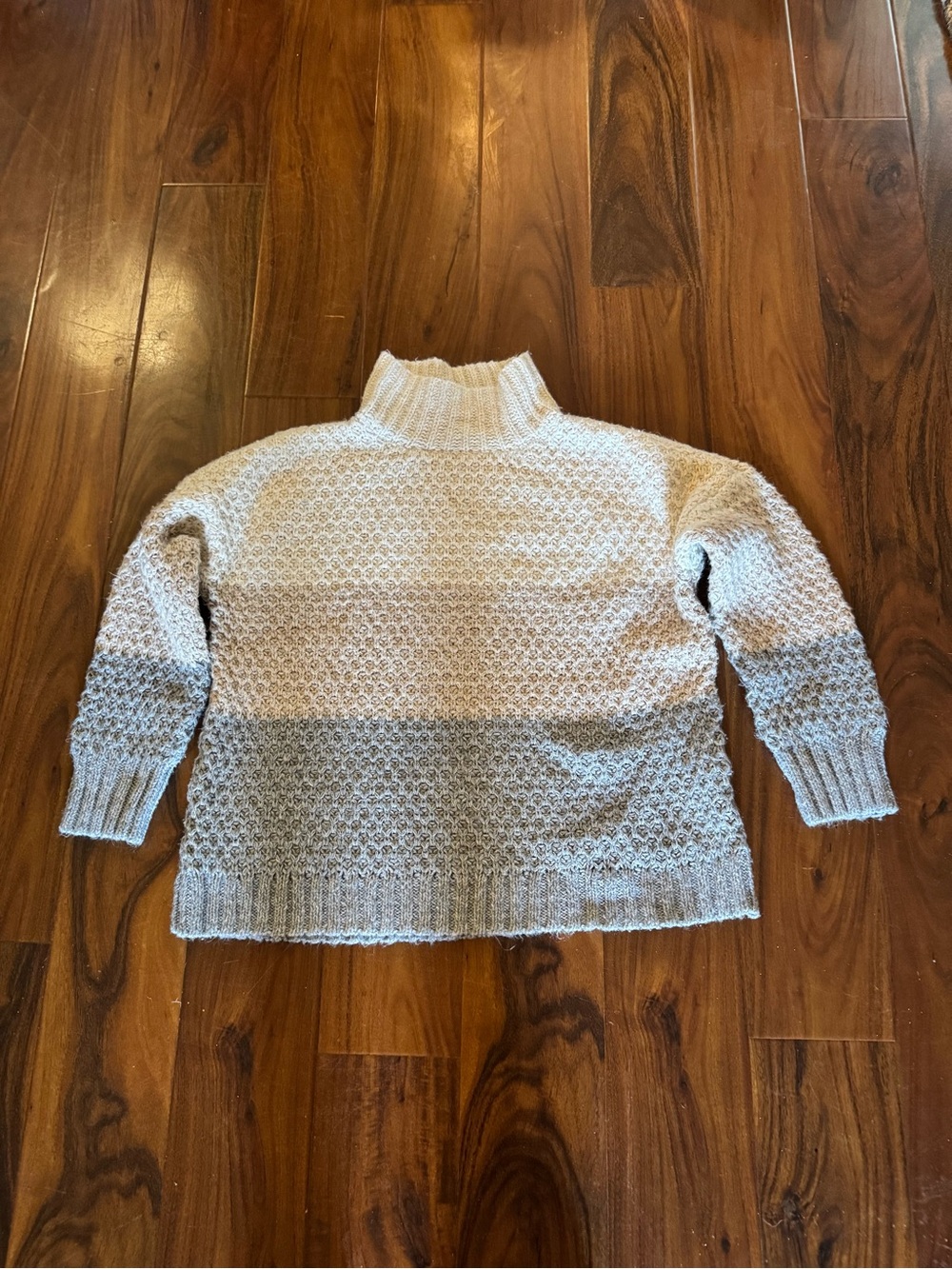 J. Jill Two-Tone Cream and Light Gray Turtleneck Sweater